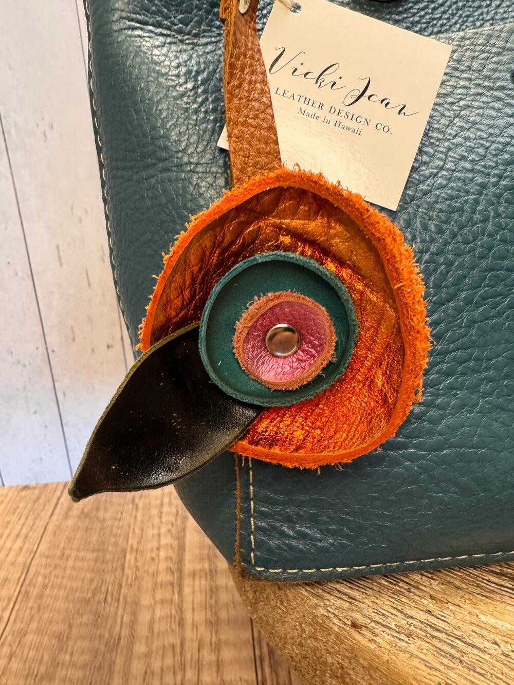 Genuine Leather Round Flower Purse Charm Orange Blue Pink Boho Bag Charm